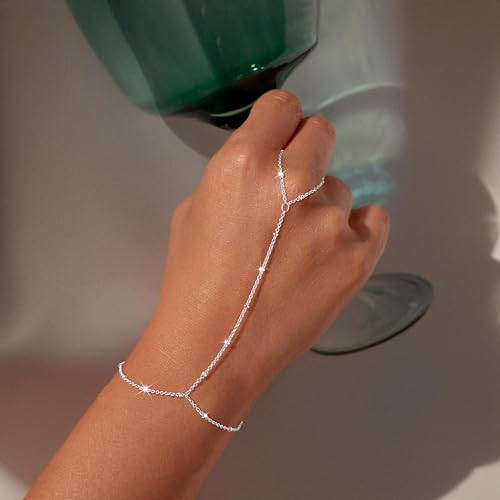 Cuzmly Bracelets for Women, Waterproof 14K Gold/Silver Plated Stackable Bracelets for Women Non Tarnish Trendy Dainty Paperclip Figaro Box Herringbone Hand Chain Bracelet Pack Stack Adjustable Jewelry for Women - style: Hand Chain A