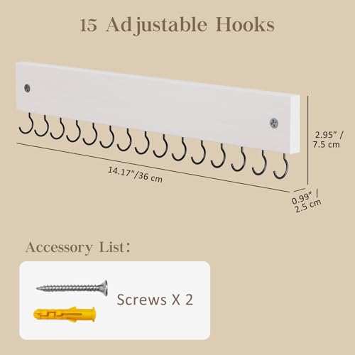 Lolalet Wooden Necklace Holder for Wall with 15 Hooks -White | Wall Mount Jewelry Hangers for Necklaces, Chains, Bracelets and Earrings, Tangle-free, Easy to Install - color: White