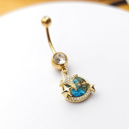 14G Blue CZ Evil Eye Sun Heart Dangle Belly Button Rings for Women 14K Gold Plated Surgical Steel Belly Navel Barbell Enamel Starry Sky Colorful Crystal Dangling Navel Rings Belly Piercing Jewelry - style: Style7