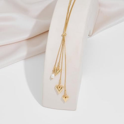 Gold Lariat Necklace for Women Heart Pearl Y - Shaped Long Necklace Simple Chain Trendy Jewelry Gifts - color: Gold-A