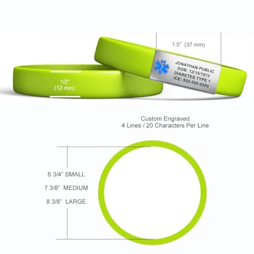 Engraved Medical Alert Bracelet - Small Lime Green - color: Lime Green, size: 6 3/4" (small)