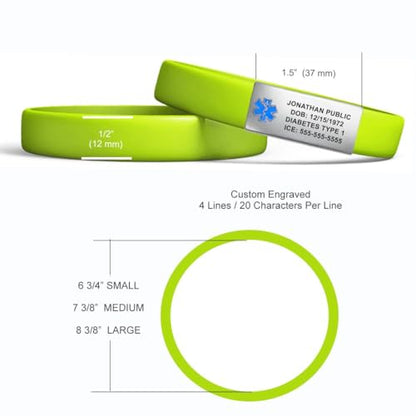 Engraved Medical Alert Bracelet - Medium Lime Green - color: Lime Green, size: 7 3/8" (medium)