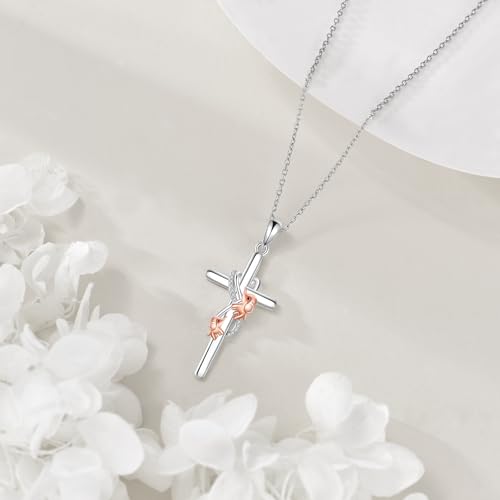 POPLYKE Cross Necklace for Women 925 Sterling Silver Cross Pendant Necklace Animal Jewelry Christmas Gifts for Women Mother Grandma - style: Elephant