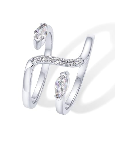 PAVOI 14K Gold Plated Cubic Zirconia Bypass Open Band Stackable Ring for Women | CZ Statement Eternity Rings - color: White Gold, size: 7, style: Bypass