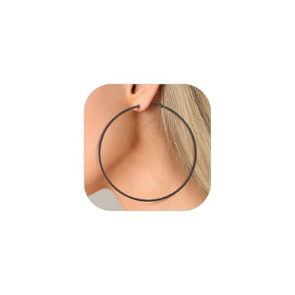 FaithHeart Silver/Black/Gold Stainless Steel Thin Hoop Earrings for Women | 2mm Wide Thin Large Hoop Earrings, Hypoallergenic Lightweight Trendy Jewelry, 20/30/40/50/60/70/80/90/100mm - color: Black, size: 90mm/3.54"