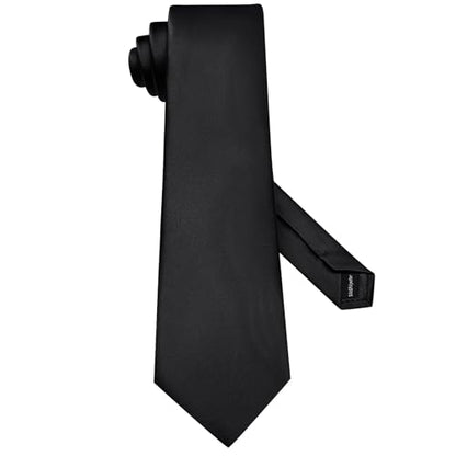 Hi-Tie 5Pcs Mens Solid Color Silk Tie Satin Pretied Bowtie Lapel Pin for Men Handkerchief Cufflink Wedding Gift Box - color: Black