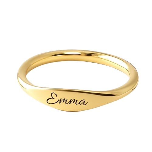 Custom Ring for Women 925 Sterling Silver Name Rings Personalized Initial Ring Engraved Stackable Letter Ring Christmas Birthday Gifts For Mom Grandma Sisters Girlfriend - color: Style 2-Gold