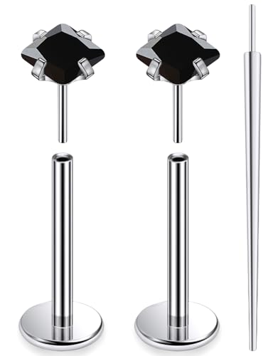 20G 18G 16G F136 Titanium Threadless Flat Back Earrings Nose Studs Tragus Forward Helix Conch Cartilage Lobe Earrings Medusa Labret Snake Bite Monroe Lip Ring Piercing Jewelry For Women Men - color: Black, size: 18G-10MM Bar-CZ 3MM