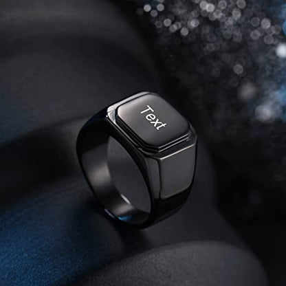 Initial Ring Letter Signet Ring for Men Women Personalized Name Engraved Stainless Steel Fashion Jewelry Wedding Couples Father Day Gift with Ring Size Adjusters - color: B3: Black (Text)