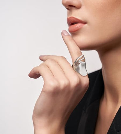 Chunky Rings for Women Gold and Silver Statement Rings Mask Dome Gold Plated Fashion Band Ring Cocktail Costume Jewelry Gift - style: Mask Silver