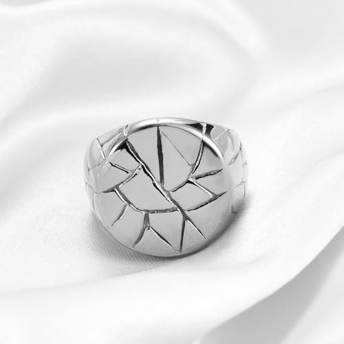 MYNENEY Stainless Steel Round Shape Classical Simple Plain Wedding Engagement Statement Pinky Band Signet Rings for Men Women Size 4-15 - color: Signet Silver
