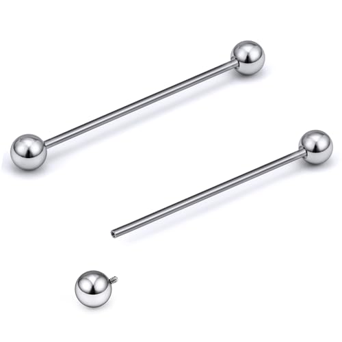 16G-2G ASTM F136 Titanium Internally Threaded Nipple Tongue Rings Piercing Jewelry Straight Industrial Earring Barbell G23 Titanium Nipple Tongue Bars Piercing Jewelry for Women Men 12MM-40MM - style: 14G, 30mm Length, 5mm Ball