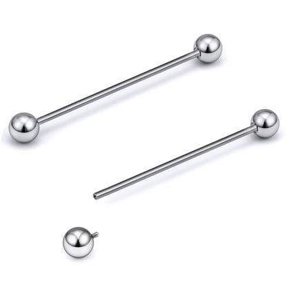16G-2G ASTM F136 Titanium Internally Threaded Nipple Tongue Rings Piercing Jewelry Straight Industrial Earring Barbell G23 Titanium Nipple Tongue Bars Piercing Jewelry for Women Men 12MM-40MM - style: 14G, 30mm Length, 5mm Ball