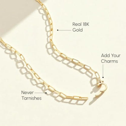 Mint & Lily Paperclip Chain Necklace for Women, Layering | 18K Gold Plated Adjustable Layering Chain Necklace, Hinge Clasp Charmn, Tarnish-Resistant, Waterproof, Jewelry Gift for Her - color: Gold