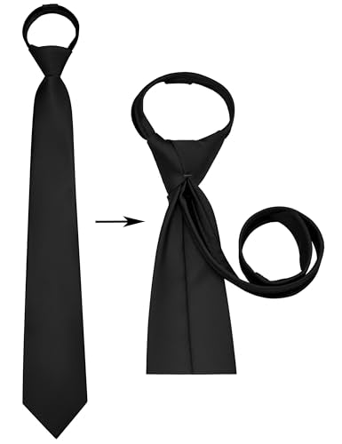 Branduce 3.15"（8cm） Mens Solid Satin Tie Pre-tied Adjustable Zipper Necktie for Business and Wedding - color: Black
