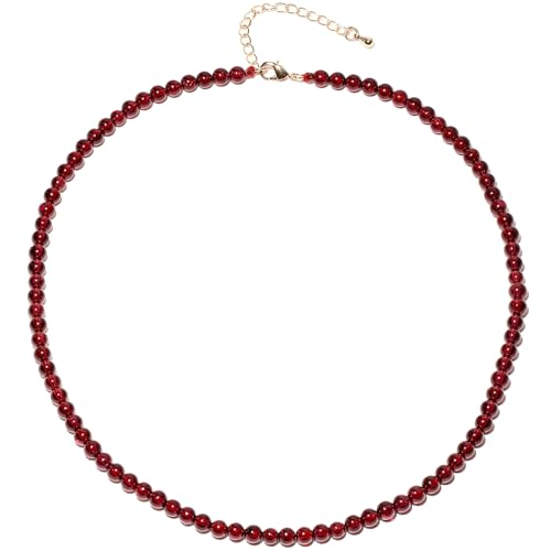 Simple 4mm Gemstones and Crystals Choker Necklace Unisex 16"-18" | Necklaces for Women Men, Adjustable, 40-45 cm Chain Length, Handmade, Spiritual Gemstones, Positive Energy, Daily Wear - style: Garnet