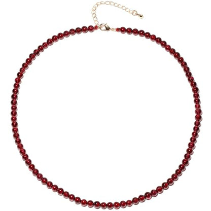 Simple 4mm Gemstones and Crystals Choker Necklace Unisex 16"-18" | Necklaces for Women Men, Adjustable, 40-45 cm Chain Length, Handmade, Spiritual Gemstones, Positive Energy, Daily Wear - style: Garnet