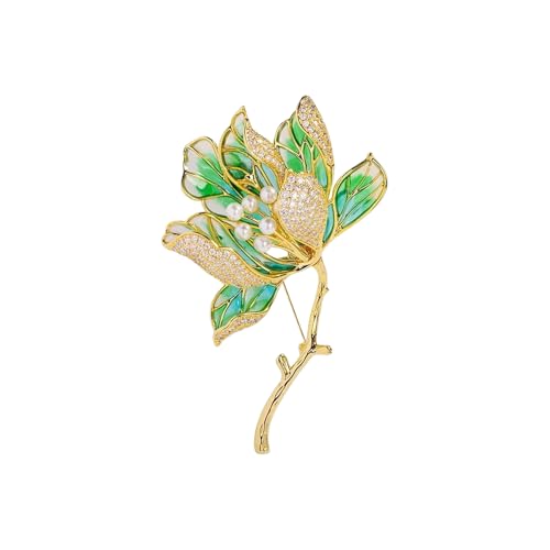 Crystal Flower Brooch Pins for Women Elegant Enamel Rhinestone Floral Brooches Pin Fashion Jewelry for Party Dance Wedding Banquet Brooch for Women Gift - color: Green Enamel Flower