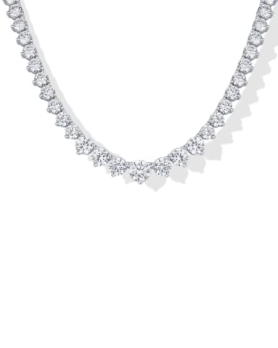 PAVOI 14K Gold Plated Graduated Tennis Necklaces for Women - Cubic Zirconia Tennis Necklace for Brides & Bridesmaids - Simulated Diamond Chain Trendy Wedding Jewelry - color: White Gold, size: 16 Inches