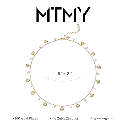 MTMY Gold Choker Necklace for Women, 14K Gold Plated Dainty Cubic Zirconia Cross Heart Shell Teardrop Charm Station Necklaces Trendy Summer Jewelry Gift - style: Shell