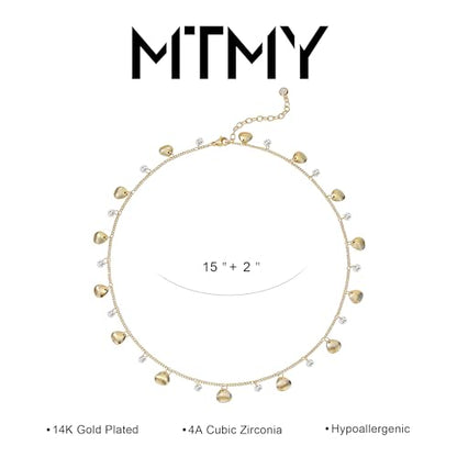 MTMY Gold Choker Necklace for Women, 14K Gold Plated Dainty Cubic Zirconia Cross Heart Shell Teardrop Charm Station Necklaces Trendy Summer Jewelry Gift - style: Shell