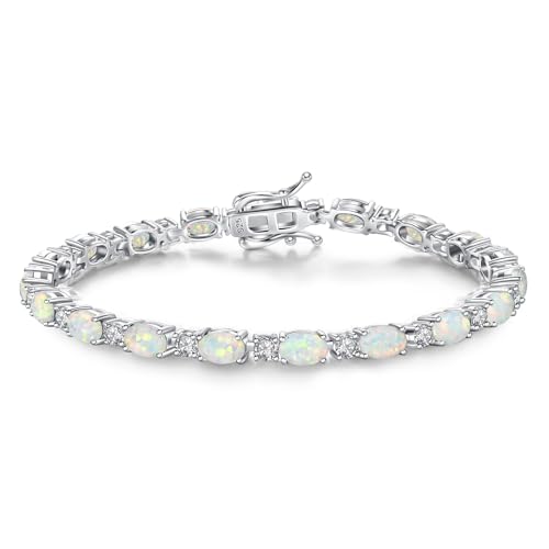 FANCIME Glamour Radiance Sterling Silver Birthstone Tennis Bracelets 7" | Charm Fine Jewelry Birthday Gifts for Women - color: OCT-Opal