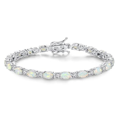 FANCIME Glamour Radiance Sterling Silver Birthstone Tennis Bracelets 7" | Charm Fine Jewelry Birthday Gifts for Women - color: OCT-Opal