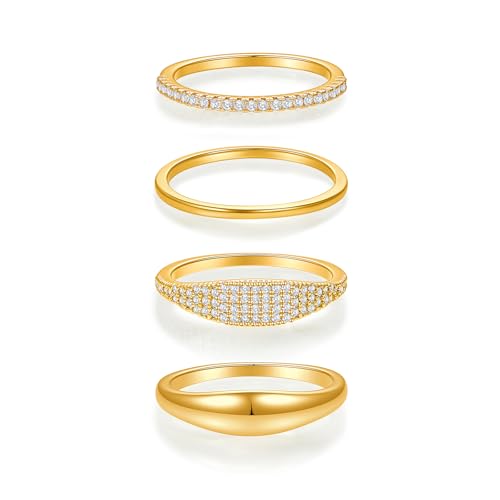 Cicy Bell Stackable Rings for Women 18K Gold Plated Non Tarnish Ring Set | Dainty Cubic Zirconia,Promise Wedding Engagement Rings, Statement Thin Rings,Trendy Jewelry Gifts - color: Gold, size: 7