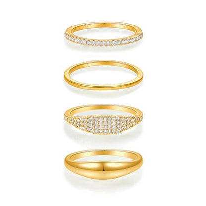 Cicy Bell Stackable Rings for Women 18K Gold Plated Non Tarnish Ring Set | Dainty Cubic Zirconia,Promise Wedding Engagement Rings, Statement Thin Rings,Trendy Jewelry Gifts - color: Gold, size: 7