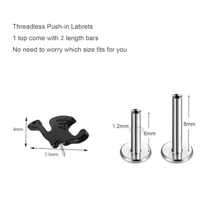 1pcs G23 Titanium Flat Back Earrings Studs 16g F136 Implant Grade Titanium Labrets Press Fit Threadless Push In Dainty Cartilage Helix Conch Lobe Lip Tragus Piercing Jewelry - style: 1pcs Black Dinosaur