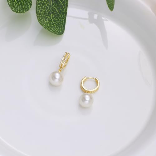 Pearl Earrings for Women 14K Gold Plated Hypoallergenic Pearl Earrings 5A Cubic Zirconia Dangle Earrings Elegant Jewelry - color: 4-Gold