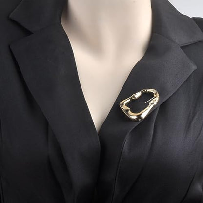 Irregular Hollow Geometric Brooch Pin Gold-Tone Lapel Pin for Women Men Fashion Metal Style Dress Suit Brooches Scarf Shawl Clip Accessory Minimalist Ladies Wedding Prom Dating Jewelry