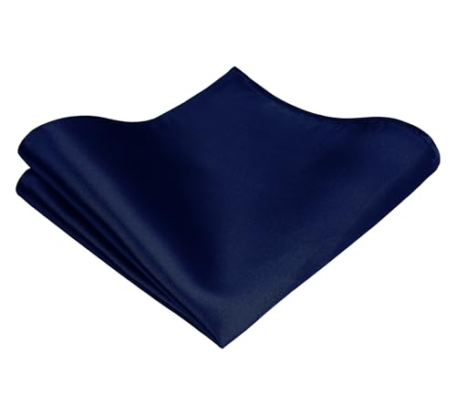 TIE G Solid Satin Woven dyed Color Formal Black Necktie and Pocket Square Sets in Gift Box - color: Dark Navy