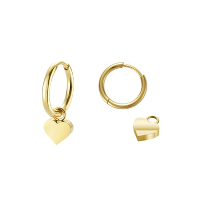 Women's Huggie Hoop Earrings with Small Cute Charm - style: Gold Heart