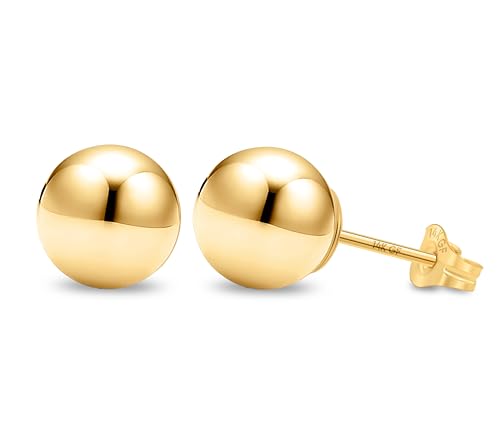 Kezef 14K Gold Filled Ball Stud Earrings for Women - Thick 14K Gold Layer, Hypoallergenic for Sensitive Ears, Round Studs | 3mm-9mm - style: 8mm