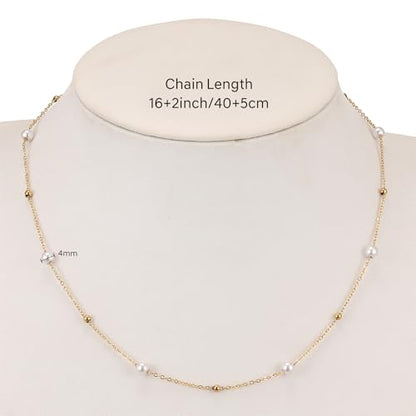 Dainty Pearl Necklace for Women Gold Plated Bridal Wedding Jewelry Trendy Cute Lariat Pearl Pendant Drop Charm Choker Stackable Necklace Gift for Women Mom Sister Daughter - color: H.Pearl Gold Beads