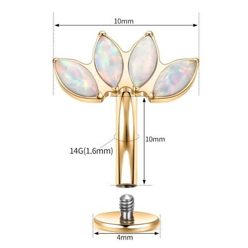 G23 Titanium Belly Jewelry 14G Flat Bottom Floating Belly Button Rings Curved Belly Barbell Navel Ring Belly Piercing 8/10/12/14mm Navel Rings Belly Piercings Jewelry for Women - color: Style4:Gold,4 Horse Eye White Opal