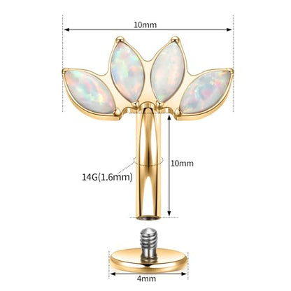 G23 Titanium Belly Jewelry 14G Flat Bottom Floating Belly Button Rings Curved Belly Barbell Navel Ring Belly Piercing 8/10/12/14mm Navel Rings Belly Piercings Jewelry for Women - color: Style4:Gold,4 Horse Eye White Opal