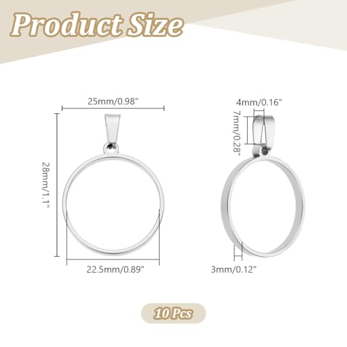UNICRAFTALE Round Open Back Bezel Pendants Stainless Steel Ring Frame Pendants Geometric Blanks Charms Hollow Frame Pendant Cabochon Settings for Earrings Necklace Bracelet Jewelry Making - color: Stainless Steel Color