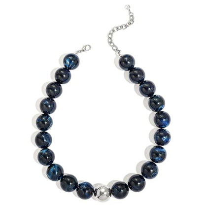 Chunky Beaded Choker Necklace for Women Boho Statement Necklace with Large Pearl Blue Brown Tone Resin Beads Summer Beach Jewelry Gifts - color: Montana Blue