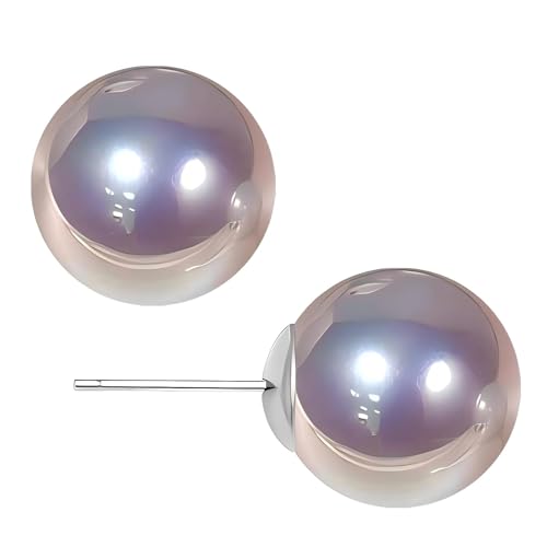 Grey Faux Pearl Stud Earrings, S925 Silver Posts Hypoallergenic for Women - color: Pinkish Grey, size: 10mm