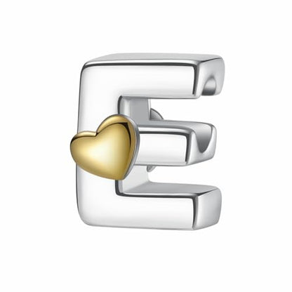 A~Z Alphabet Charm Letter Beads 925 Sterling Silver with Heart-shaped 5A Cubic Zircon Stones fits Pandora European Bracelets Necklace Jewelry Gift for Women - style: E Letter Charms