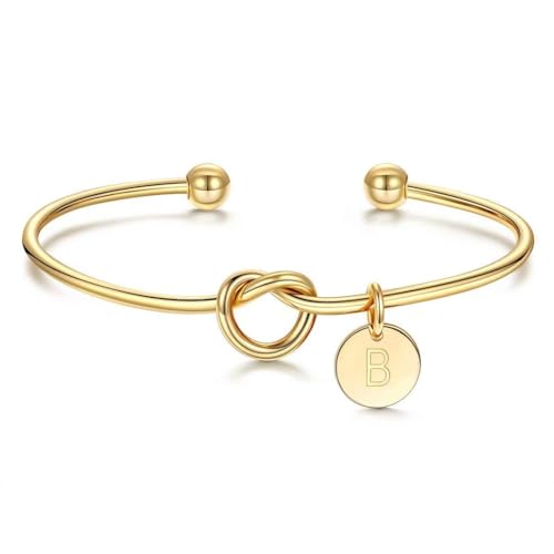 M MOOHAM Gold Initial Bracelets Gifts for Women Teen Girls - Dainty Tie the Knot Letter A-Z Initial Bracelet for Women 14K Gold Plated Cuff Bracelet Jewelry Personalized Bridesmaid Proposal Gifts - style: B - 14K Gold Plated