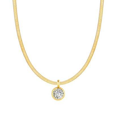 Birthstone Gold Collar Necklace, 14K Gold Herringbone Choker Necklace, Snake Chain Necklace for Women