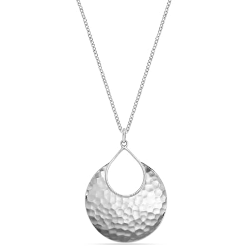 LeCalla 925 Sterling Silver Hammered Necklace for Women | Italian Handmade Hammered Texture Pendant Necklaces | Women's Adjustable Chain Necklace Pendant Jewelry Gift for Her - color: Hammered Drop-30 Inches