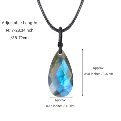 Teardrop Gemstone Necklaces for Women, Healing Crystal Pendant Necklace Birthstone Jewelry for Women - color: Labradorite- faceted