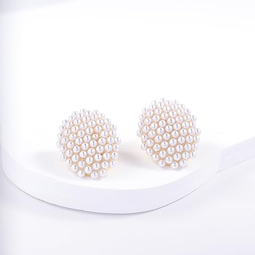 YOQUCOL Simulated Pearl Flower-Cluster Shape Clip On Stud Earrings Non Pierced Ear Earrings for Women - color: Oval
