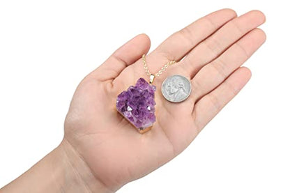 Jovivi Natural Amethyst Cluster Crystal Necklace for Women Men,Irregular Raw Rough Amethyst Quartz Stone Pendant Necklace Jewelry for Spiritual Reiki Healing,Beauty, Love and Positive Energy - color: Gold Plated