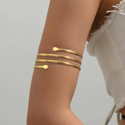 ItsStarred Minimalist Arm Cuff Gold Plated, Upper Arm Cuff Bangle Bracelet for Women, Adjustable Arm band Set 6 Pieces - color: B: Gold Plated Flower & Sun
