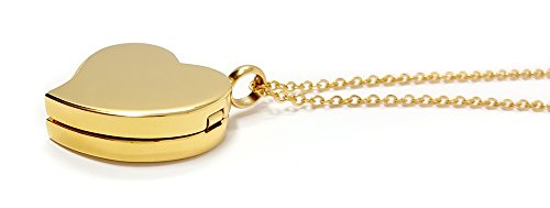Amour Heart Pill Necklace - Polished Heart Locket with Strong Magnetic Closure - Medication Necklace - Keep Your Medication Securely with You at All Times - 26 Inch Chain - color: Gold